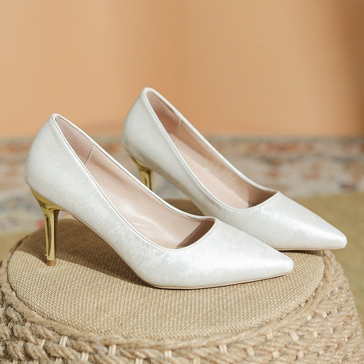 Damen elegante Pumps mit glänzendem Goldabsatz Drune