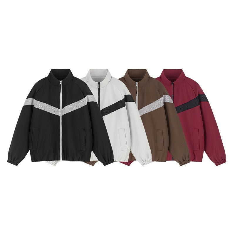 Unisex Leichte Trainingsjacke im Retro-Sportstil mit V-förmigem Reflektoreinsatz Drune