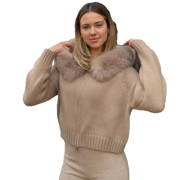Damen Kunstpelzjacke mit großzügigem Kragen und voluminösen Ärmeln Drune