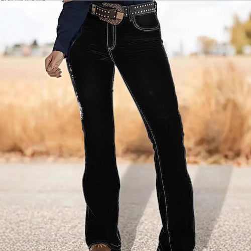 Damen hochtaillierte Bootcut-Jeans im Western-Stil mit sculptendem Sitz Drune