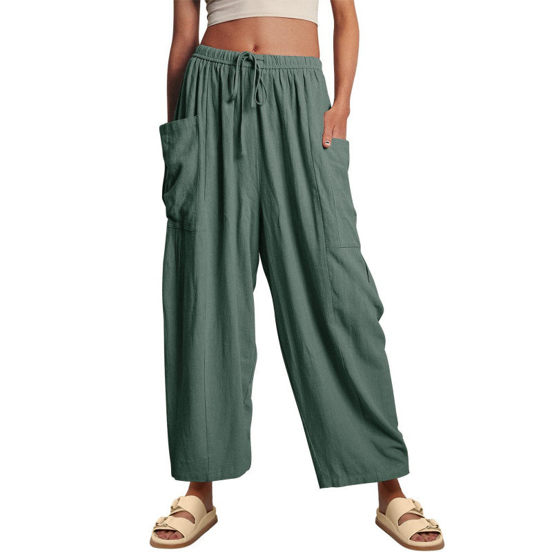 Damen weite und bequeme Sommerhose mit elastischem Bund und praktischen Taschen Drune