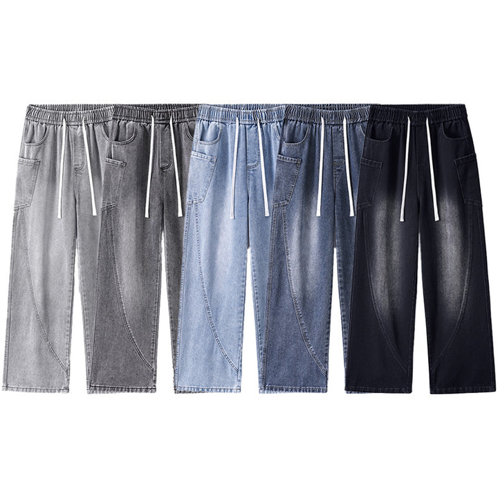 Herren Extraweite Denim-Baggyhose mit Tunnelzugbund und Paneelnähten Drune