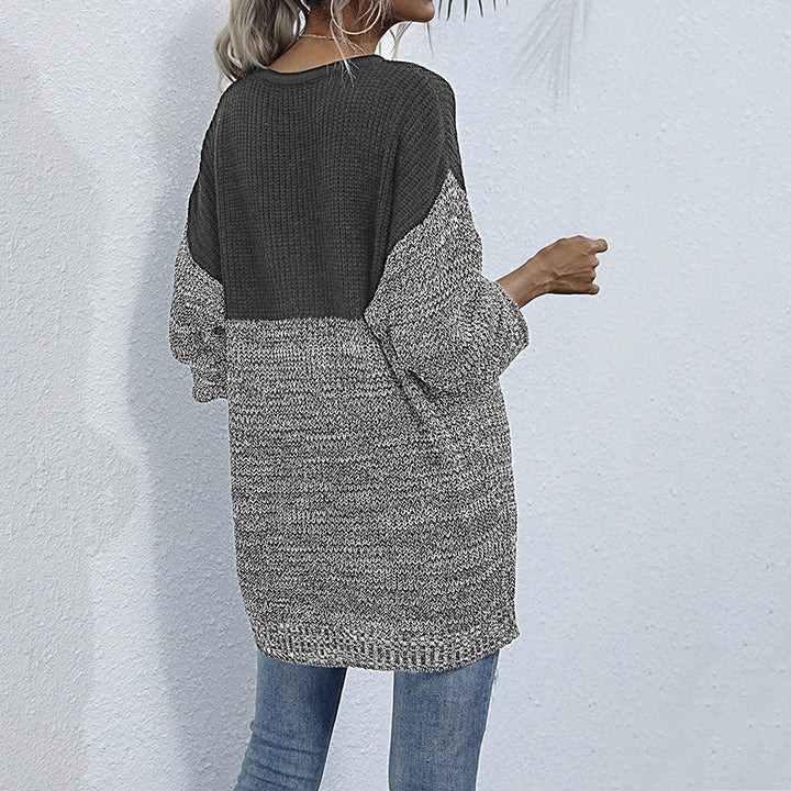Damen Oversize-Strickpullover im Melange-Blockdesign mit Rundhalsausschnitt & verlängertem Saum Drune