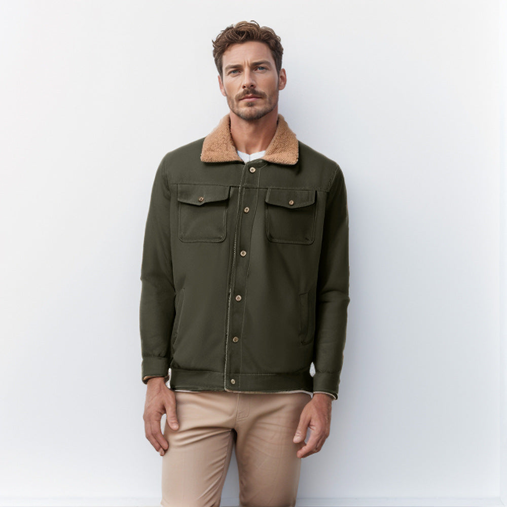 Herren lässige Jacke mit Kunstfellkragen und praktischen Taschen Drune