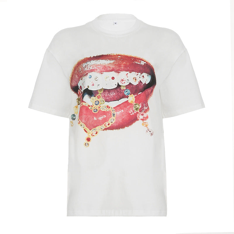 Damen T-Shirt mit glitzerndem Kreuzdesign und lässigem Schnitt Drune