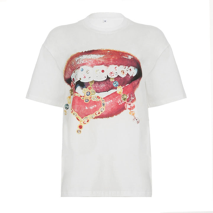 Damen T-Shirt mit glitzerndem Kreuzdesign und lässigem Schnitt Drune