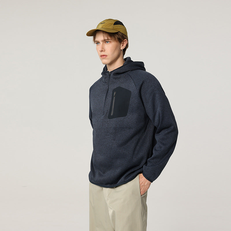 Damen Fleece-Halbzip Kapuzenpullover mit Brust-Zip-Tasche und relaxed Oversize-Schnitt Drune