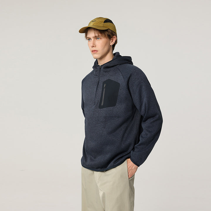 Damen Fleece-Halbzip Kapuzenpullover mit Brust-Zip-Tasche und relaxed Oversize-Schnitt Drune