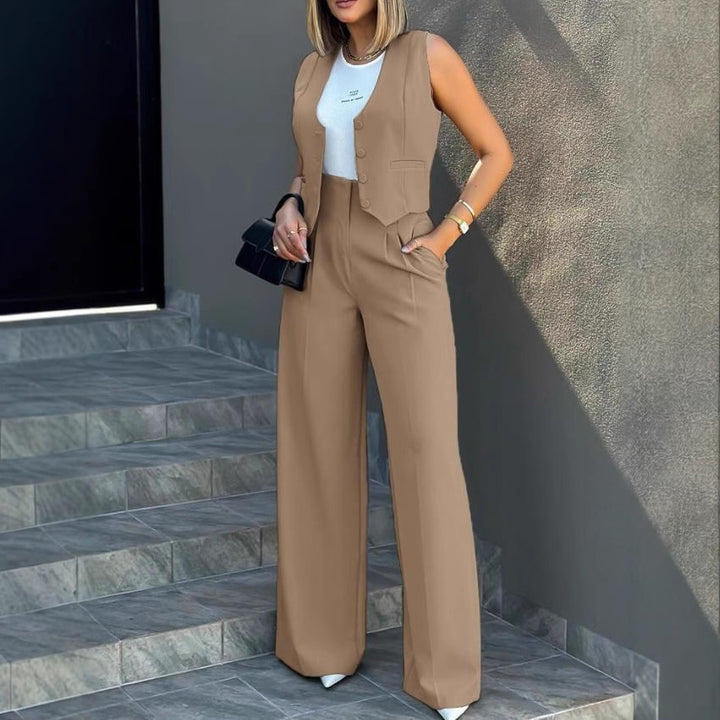 Damen eleganter Anzug mit weiten Hosen und taillierter Weste Drune