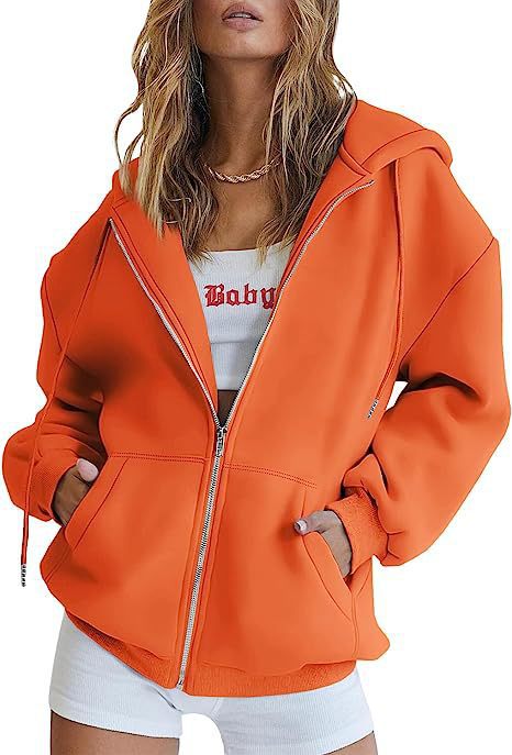 Damen nan oversized Kapuzenjacke mit durchgehendem Reißverschluss Kängurutaschen und weichem Sweatmaterial Drune