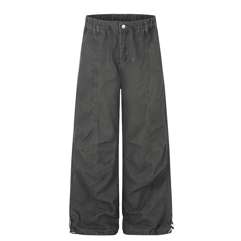 Damen Weite Canvas-Cargo-Palazzo-Hose mit elastischem Komfortbund und verstellbarem Saum Drune