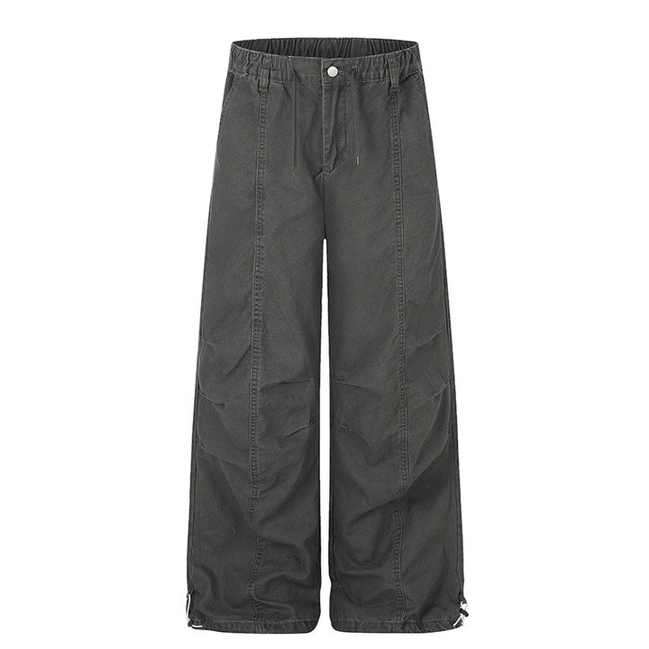 Damen Weite Canvas-Cargo-Palazzo-Hose mit elastischem Komfortbund und verstellbarem Saum Drune