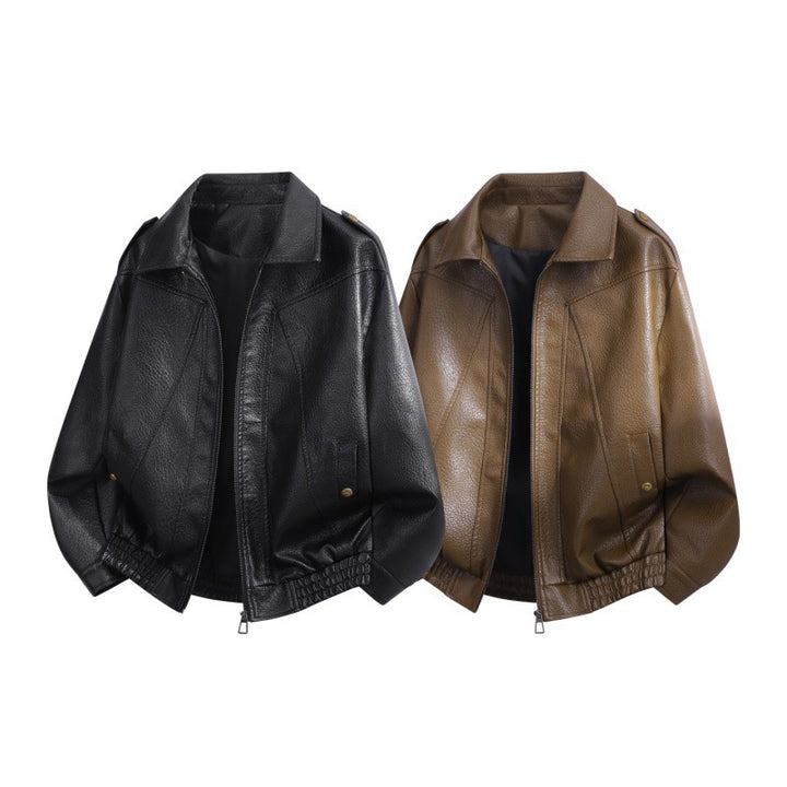 Damen Mode-Lederjacke mit hohem Kragen Drune