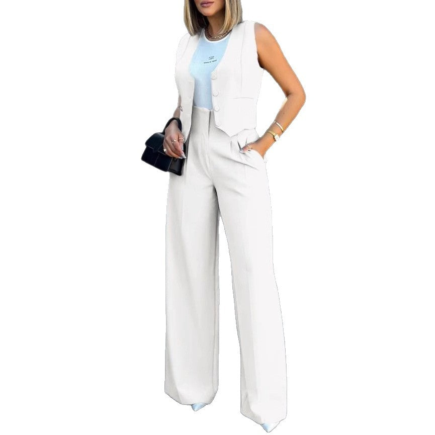 Damen eleganter Anzug mit weiten Hosen und taillierter Weste Drune