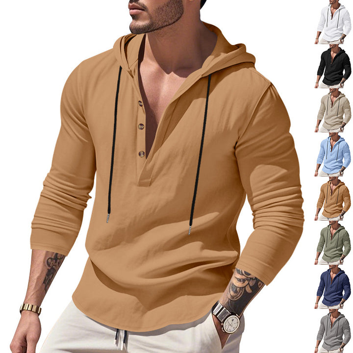 Herren vielseitiger Kapuzenpullover mit Knopfleiste und atmungsaktiver Baumwolle Drune