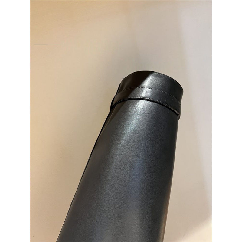 Damen Moderne kniehohe Stiefel mit verdecktem Keilabsatz und spitzer Zehenpartie Drune