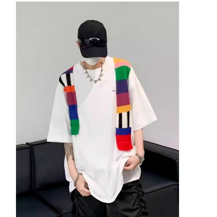 Unisex Oversized T-Shirt mit buntem Strickdetail Drune
