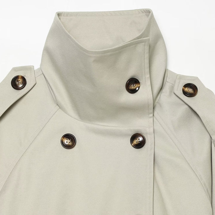 Damen Cropped-Trenchcape mit hohem Funnelkragen und Schulterriegeln Drune