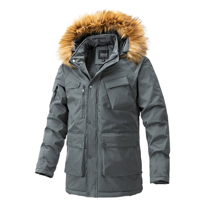 Herren Canvas-Parka mit Sherpa-Innenseite, verlängerter Schnitt und Utility-Ärmeltasche Drune