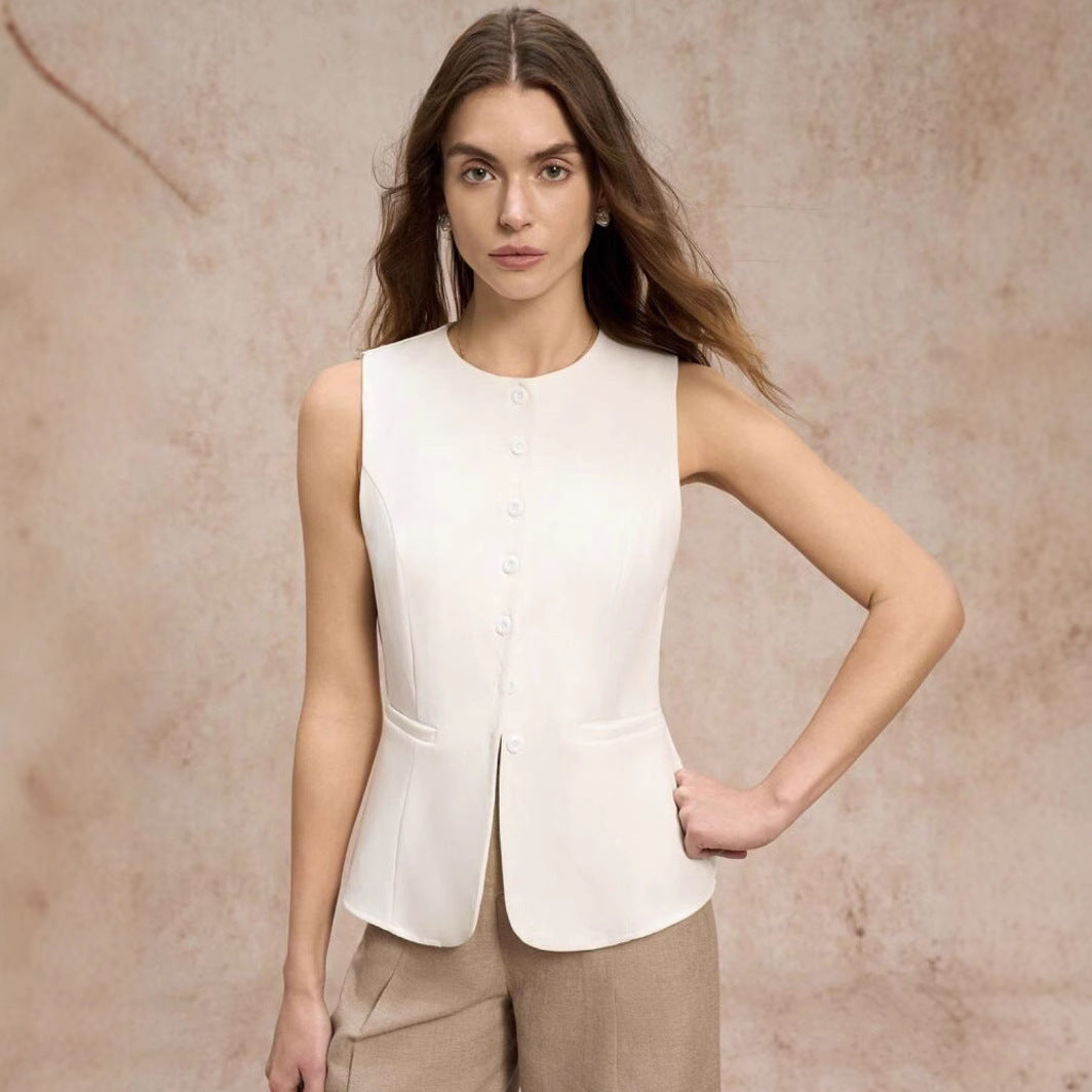 Damen sans-Ärmel Weste im eleganten Design mit Knopfleiste Drune