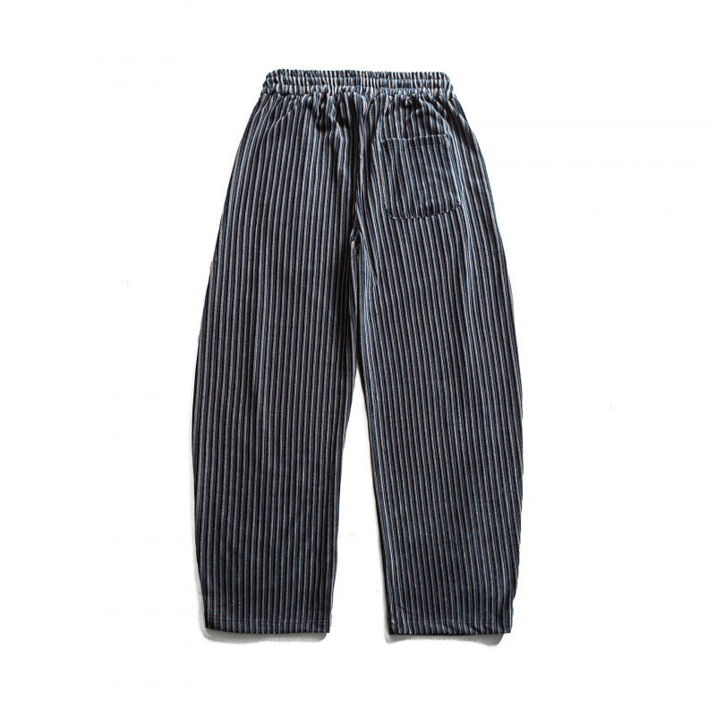 Unisex Weite Cord-Optik Loungehose mit Kordelzug und vertikalen Streifen Drune