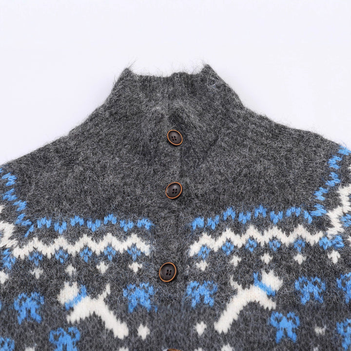 Damen Strick-Cardigan mit Norwegermuster und hohem Rollkragen Drune