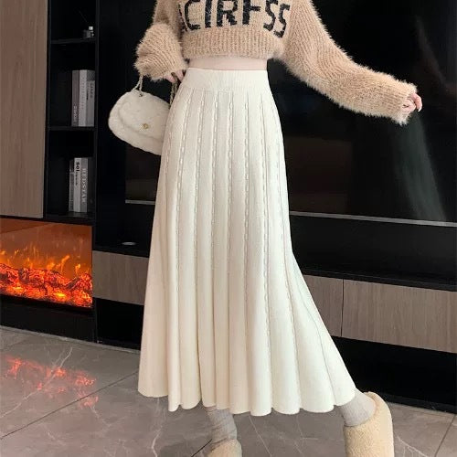 Damen Eleganter Plisseerock mit gehäkeltem Muster Drune
