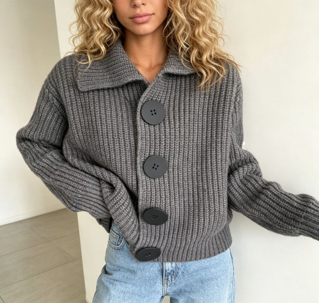 Damen Grobstrick-Cardigan mit breitem Umlegekragen Drune