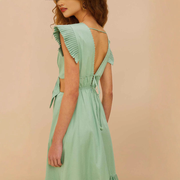 Damen Maxikleid mit hoch geschnittenen Rüschenärmeln und verstellbarem Taillenbund Drune