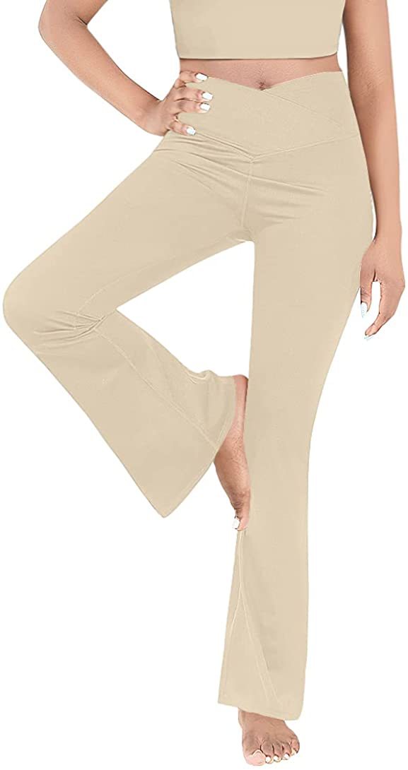 Damen nan taillenhohe Yogahose mit überkreuztem Bund und ausgestelltem Saum mit Schlitz Drune