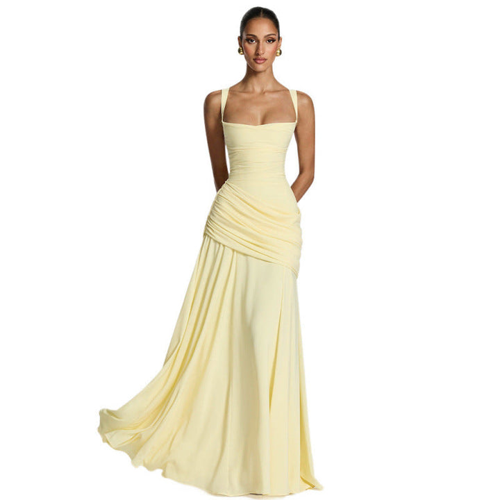 Damen Maxikleid mit dekorativen Rüschendetails und eleganter Taillierung Drune