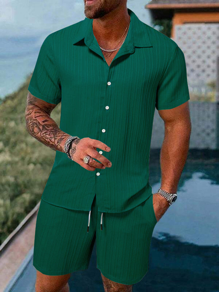 Herren Nadelstreifen Kurzarm Hemd Set Drune