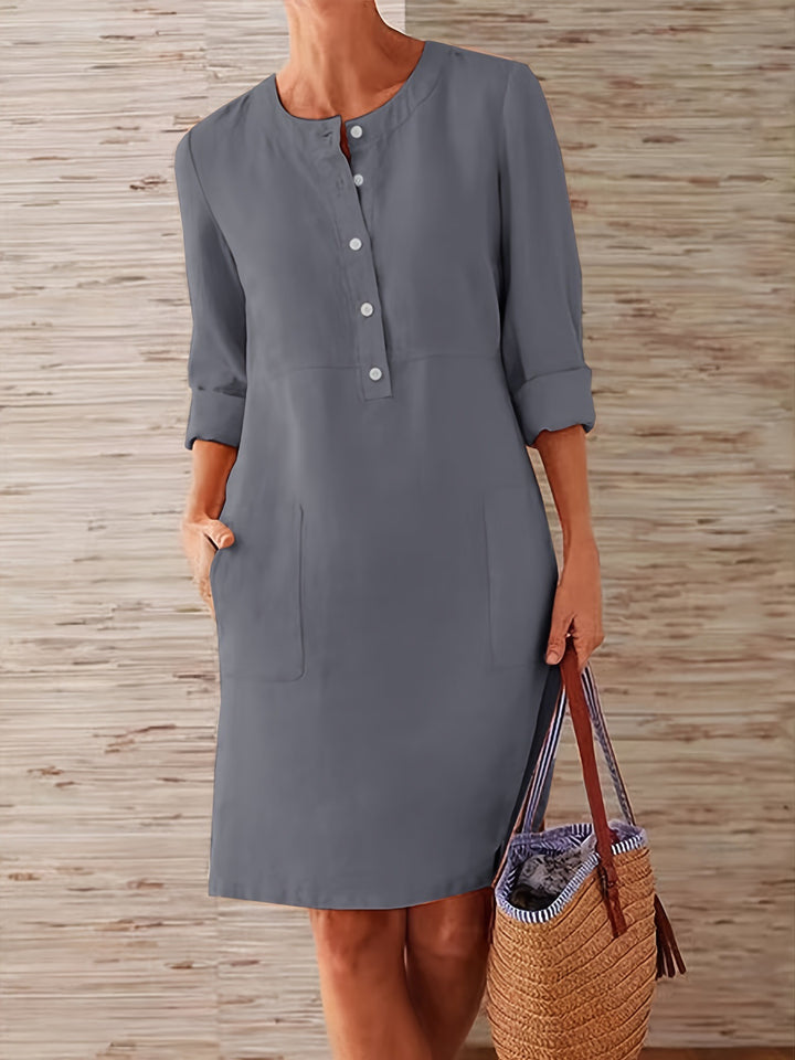 Damen Multitalent Kleid mit Knopfleiste und praktischen Taschen Drune