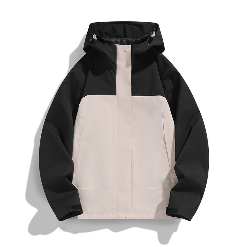 Herren Zweifarbige Softshell-Fieldjacke mit Kapuze, winddichtem Obermaterial und minimalistischen Eingriffstaschen Drune