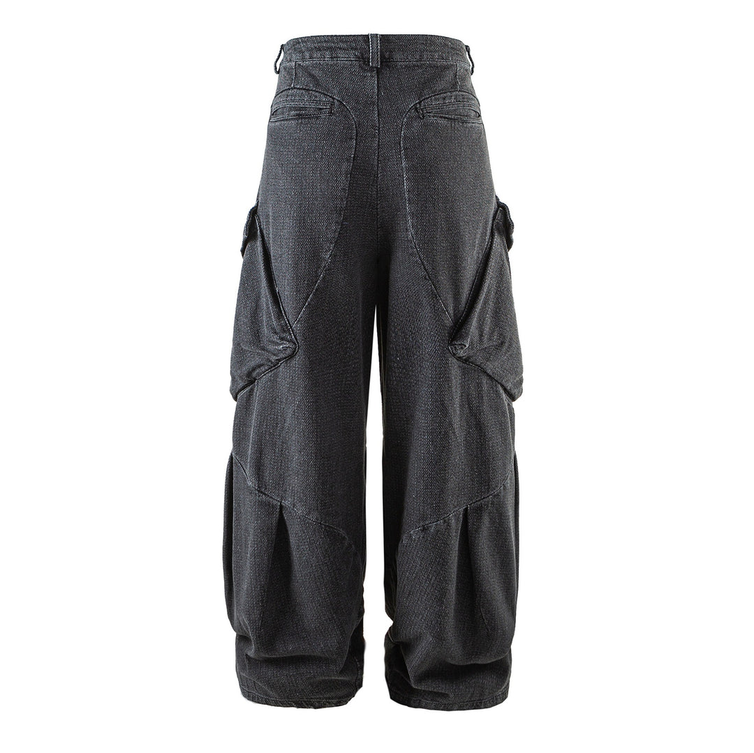 Damen Weite Cargo-Jeanshose mit hoher Taille, markanten Teilnähten und dekorativen Taschen Drune