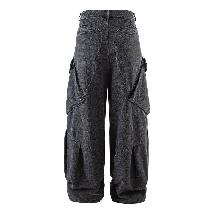 Damen Weite Cargo-Jeanshose mit hoher Taille, markanten Teilnähten und dekorativen Taschen Drune