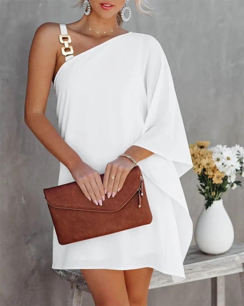 Damen asymmetrisches Minikleid mit dekorativem Schulterdetail und elegantem Design Drune