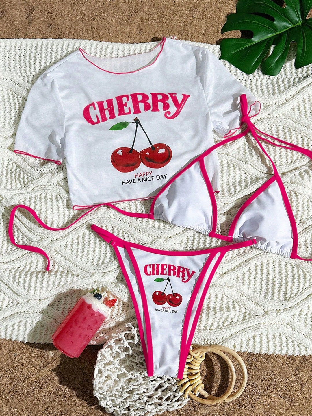 Damen Sportlicher Bikini mit transparentem Oberteil Drune