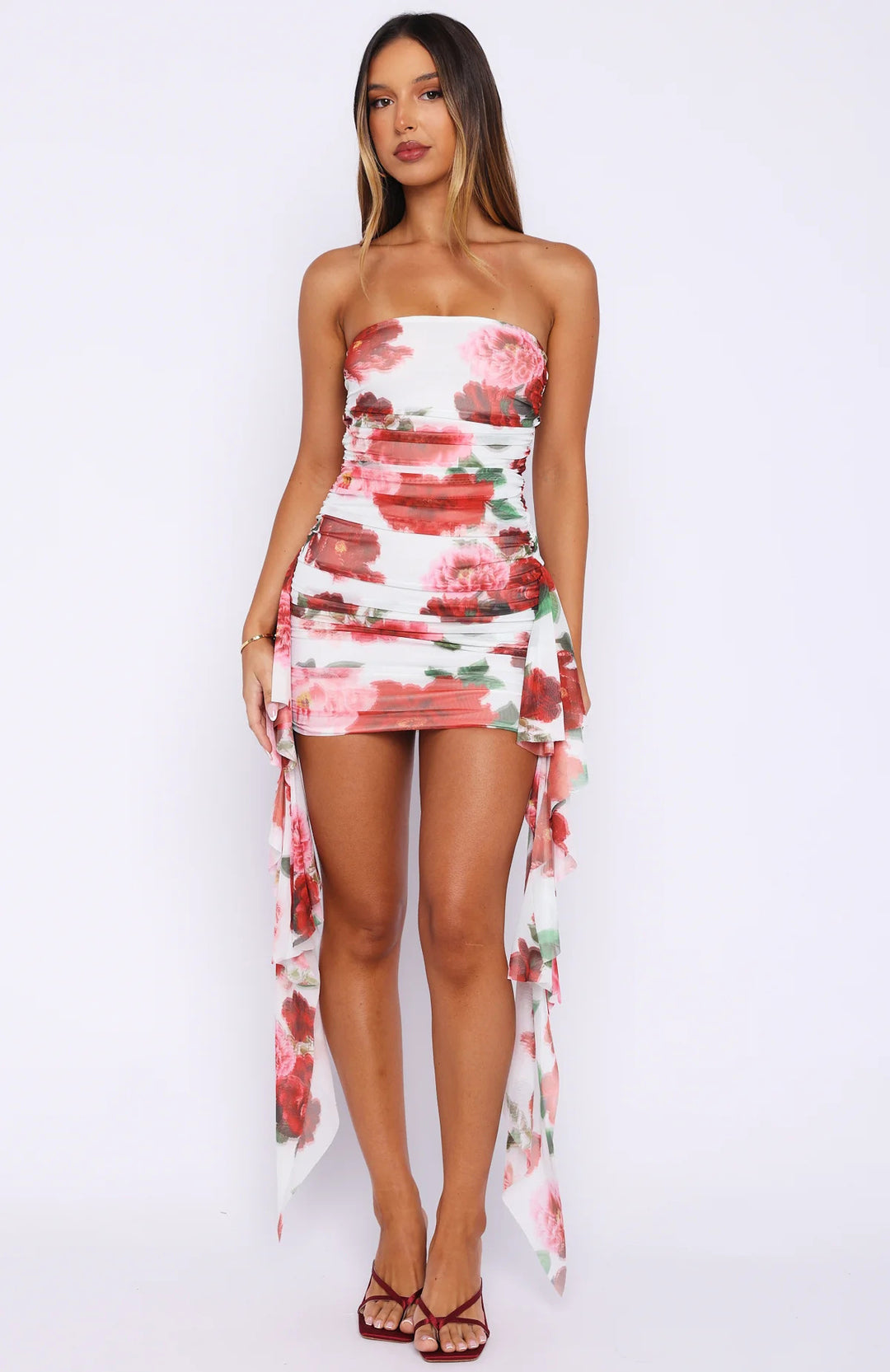 Damen kurzes Cocktailkleid mit asymmetrischem Saum und floralem Druck Drune