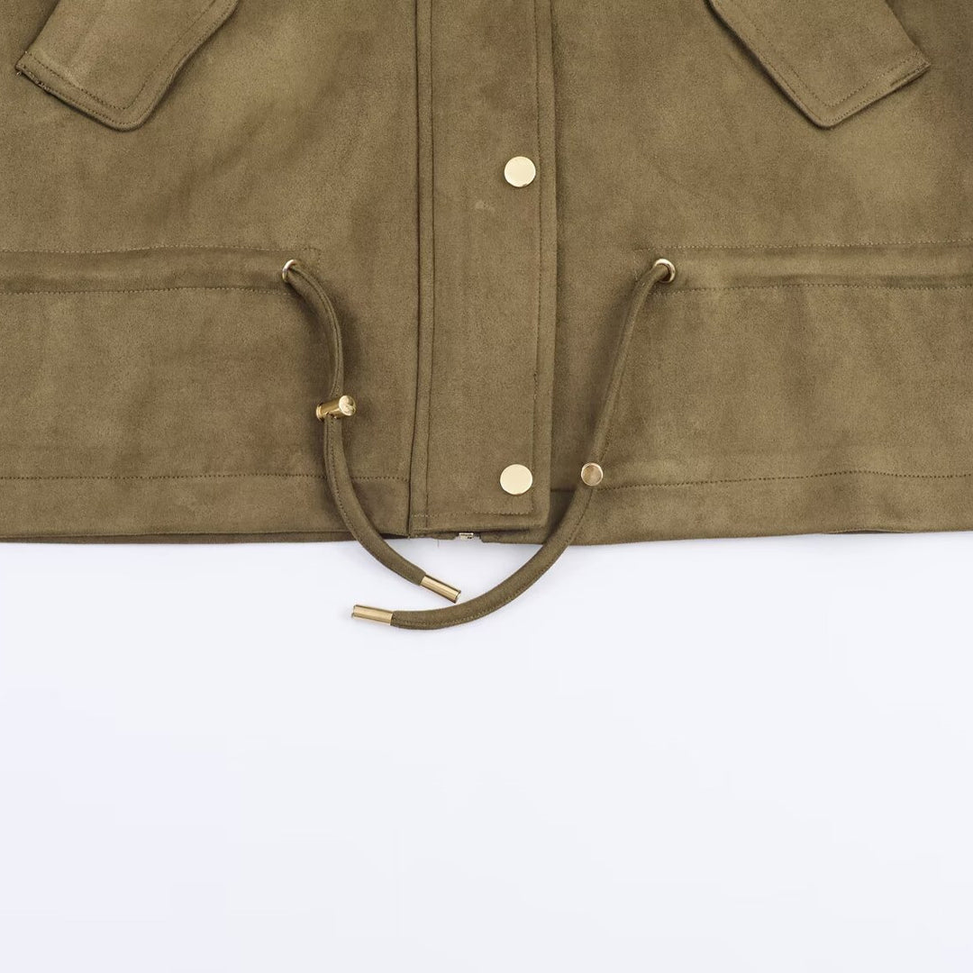 Damen modische Übergangsjacke mit Kapuze und praktischen Taschen Drune