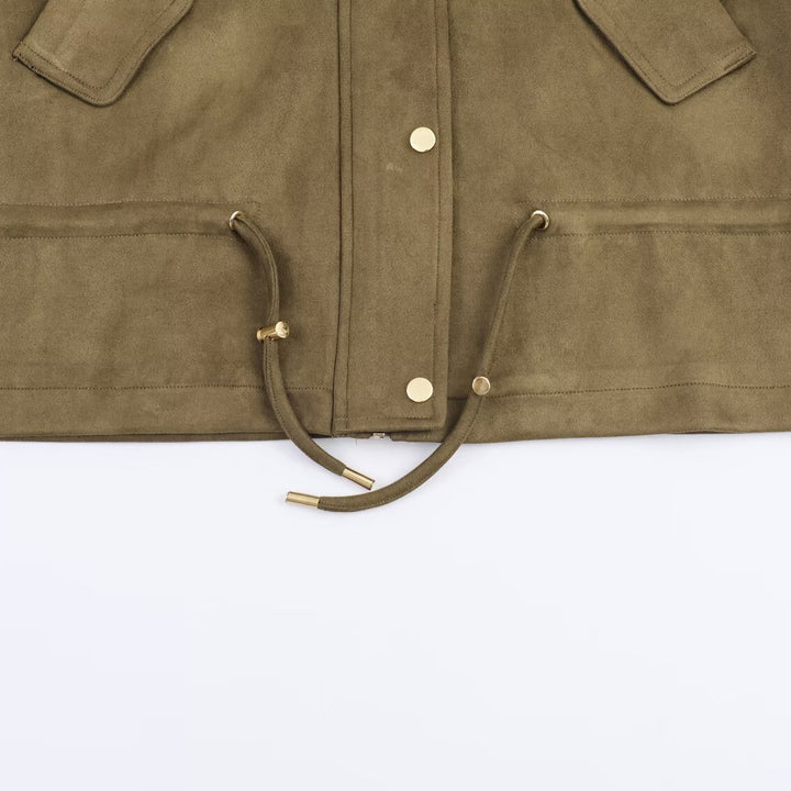 Damen modische Übergangsjacke mit Kapuze und praktischen Taschen Drune