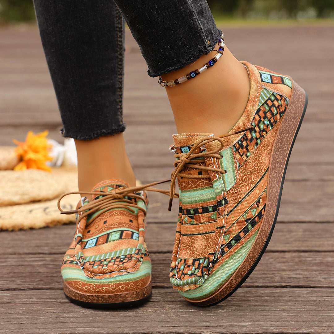 Damen bunte gemusterte Canvas-Schnürschuhe mit leichter Plateau-Sohle Drune