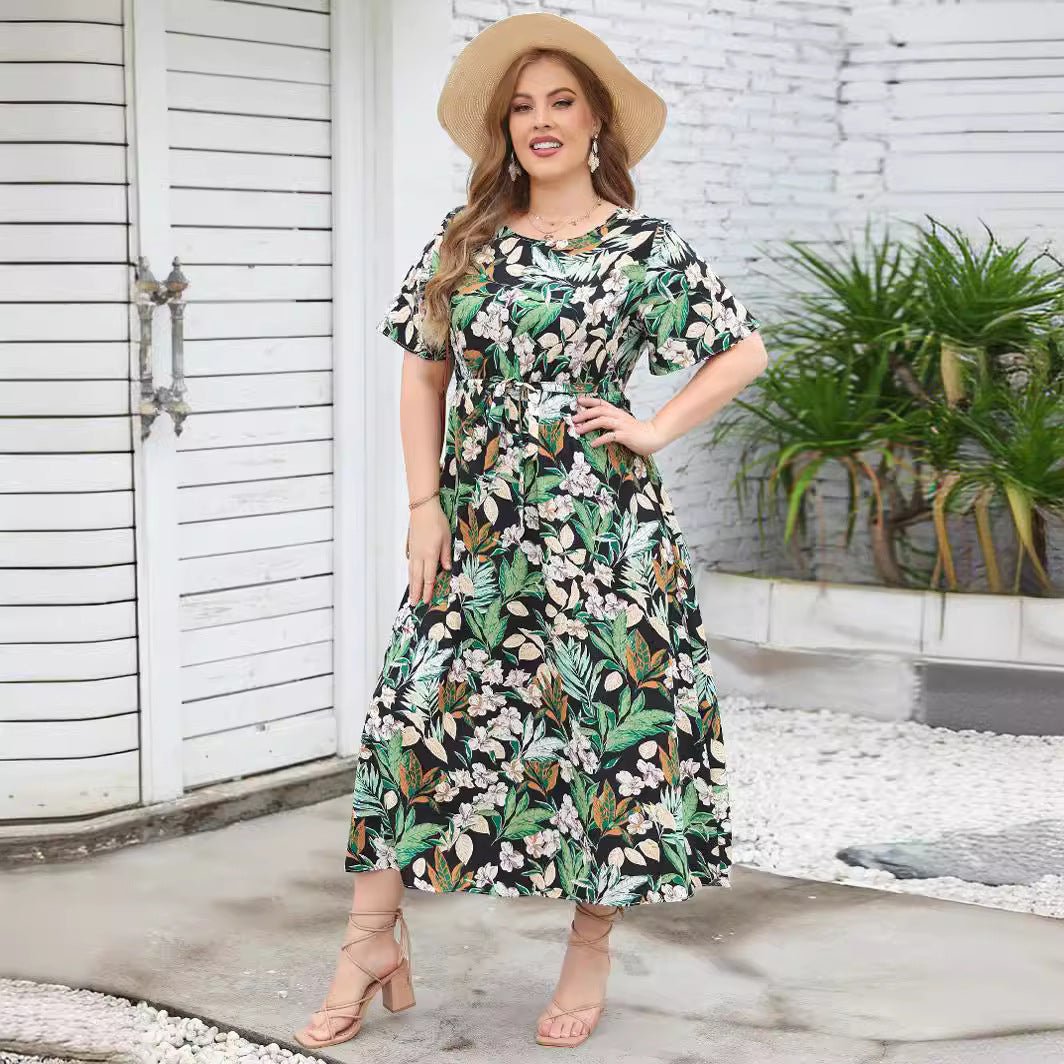 Damen Maxikleid mit aufwendig gestaltetem Band und zeitloser Musterung Drune