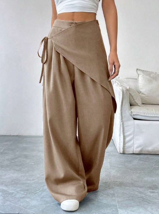 Damen modische Wickelhose mit weitem Bein und seitlichem Bindegürtel Drune