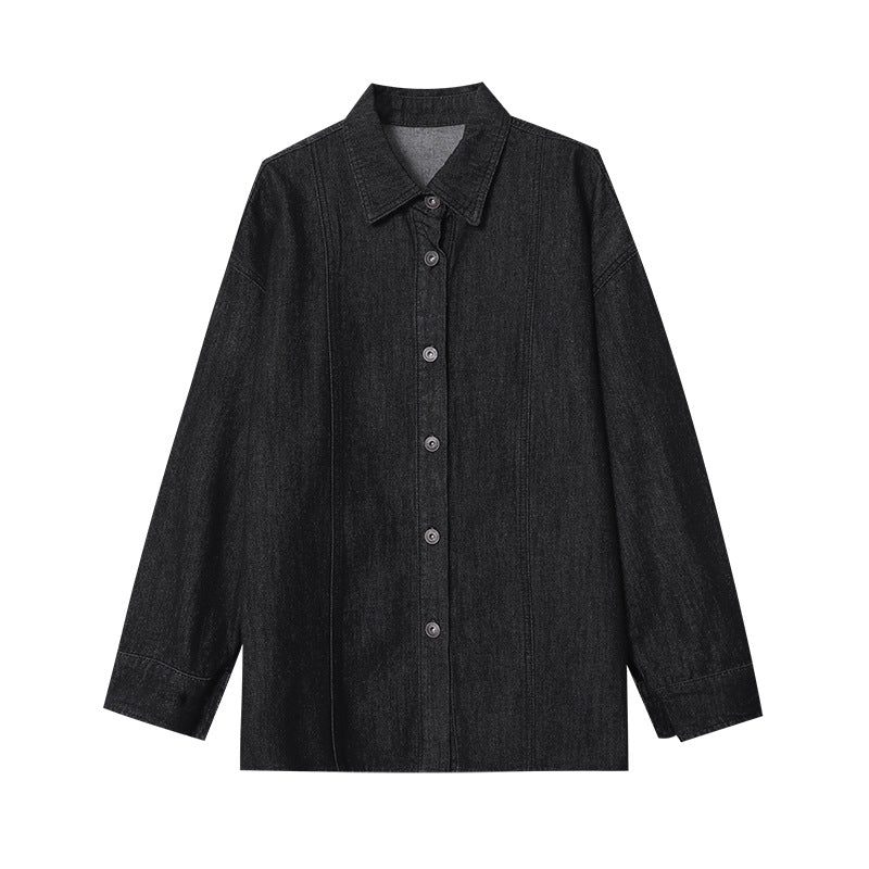 Damen lässige Denimbluse im Oversized-Schnitt mit praktischen Taschen und Knopfdetails Drune