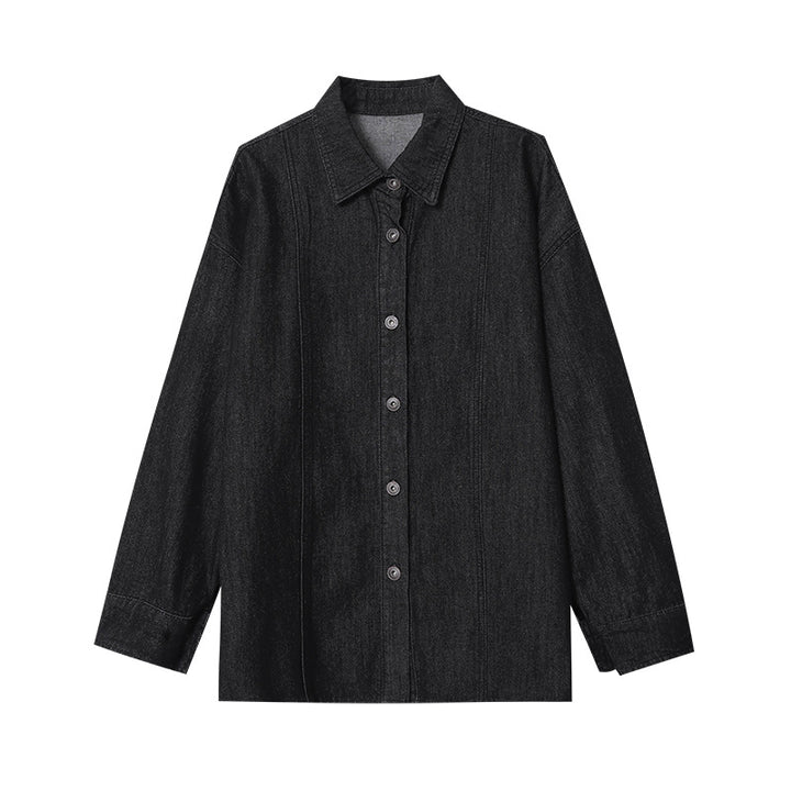 Damen lässige Denimbluse im Oversized-Schnitt mit praktischen Taschen und Knopfdetails Drune
