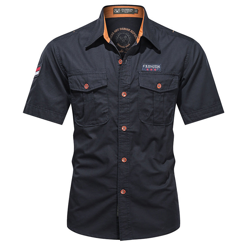 Men's  utility long-sleeve cotton work shirt with dual chest pockets Drune