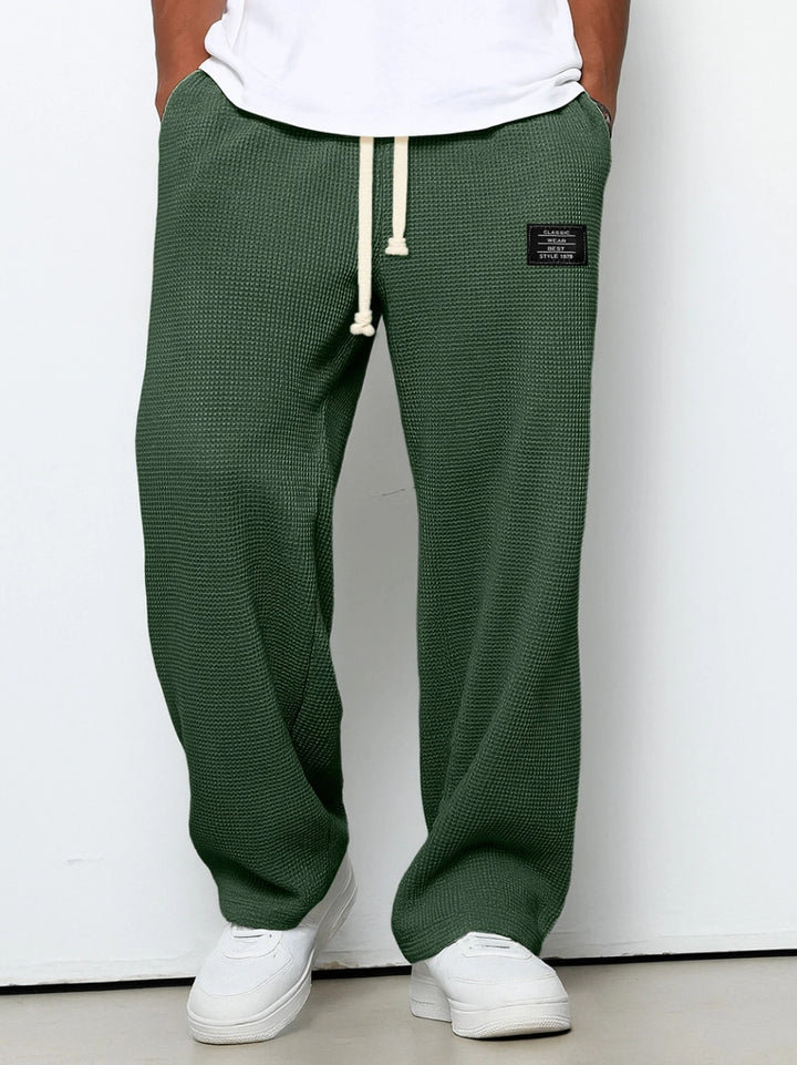 Herren nan lässige Waffelstrick Loungehose mit Kordelzug und geradem Schnitt Drune
