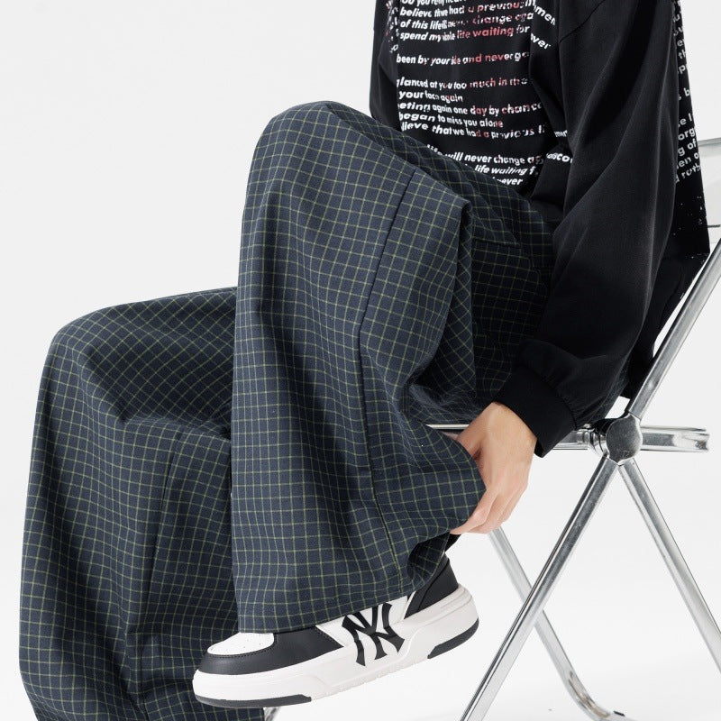 Damen Weite karierte Palazzo-Hose mit elastischem Bund, Tunnelzug & Oversize-Silhouette Drune