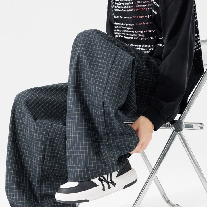 Damen Weite karierte Palazzo-Hose mit elastischem Bund, Tunnelzug & Oversize-Silhouette Drune